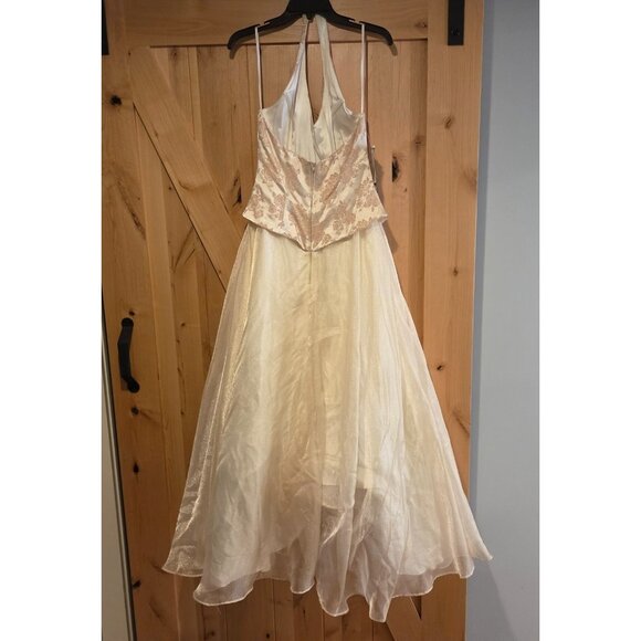 New! Te Rez New York Vintage Champagne Brocade Tull Formal Dress Size 10 Halter - Picture 2 of 16